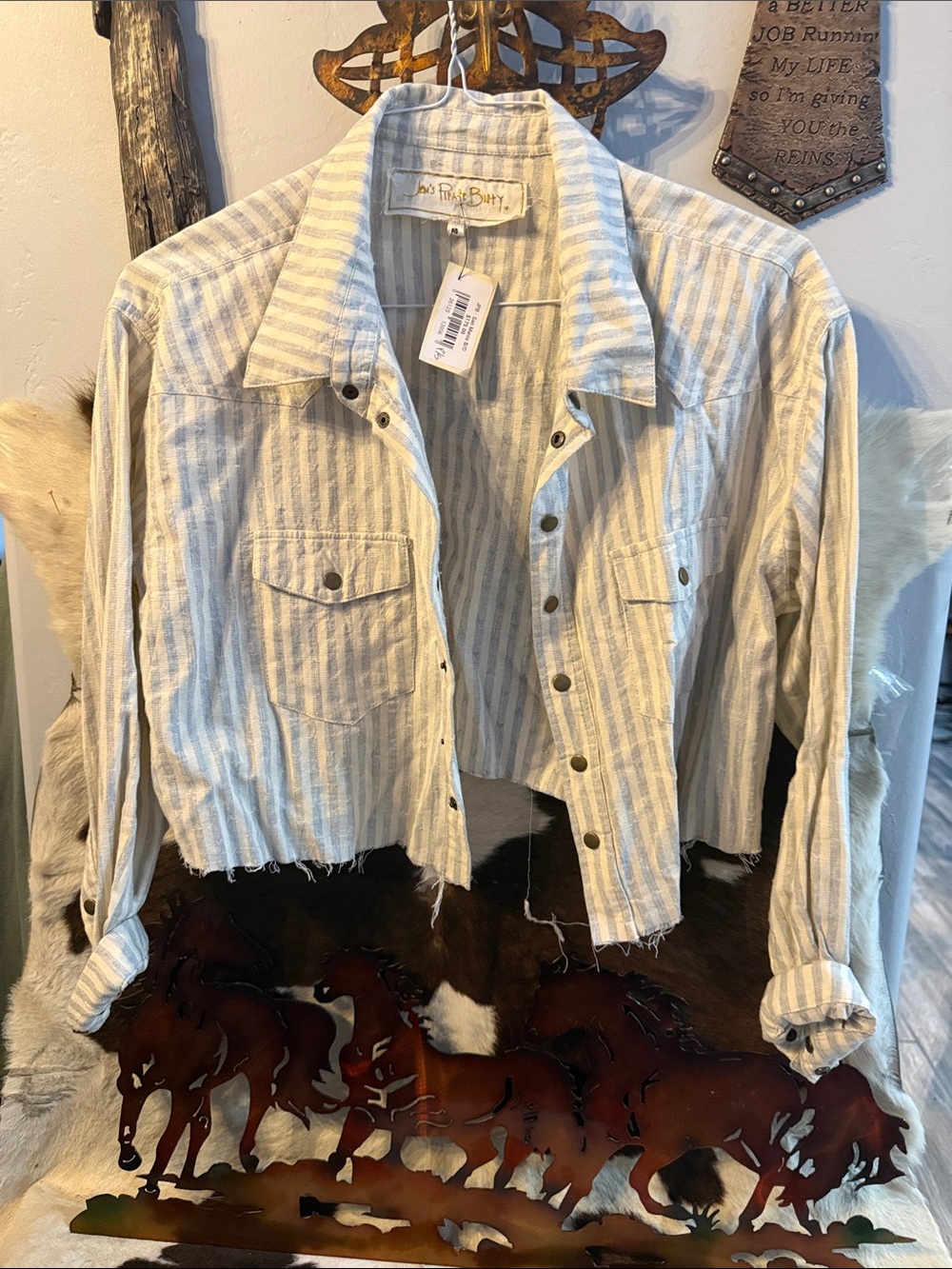 No Boundaries Striped Cropped Varsity Jacket — Cream & Light Blue
